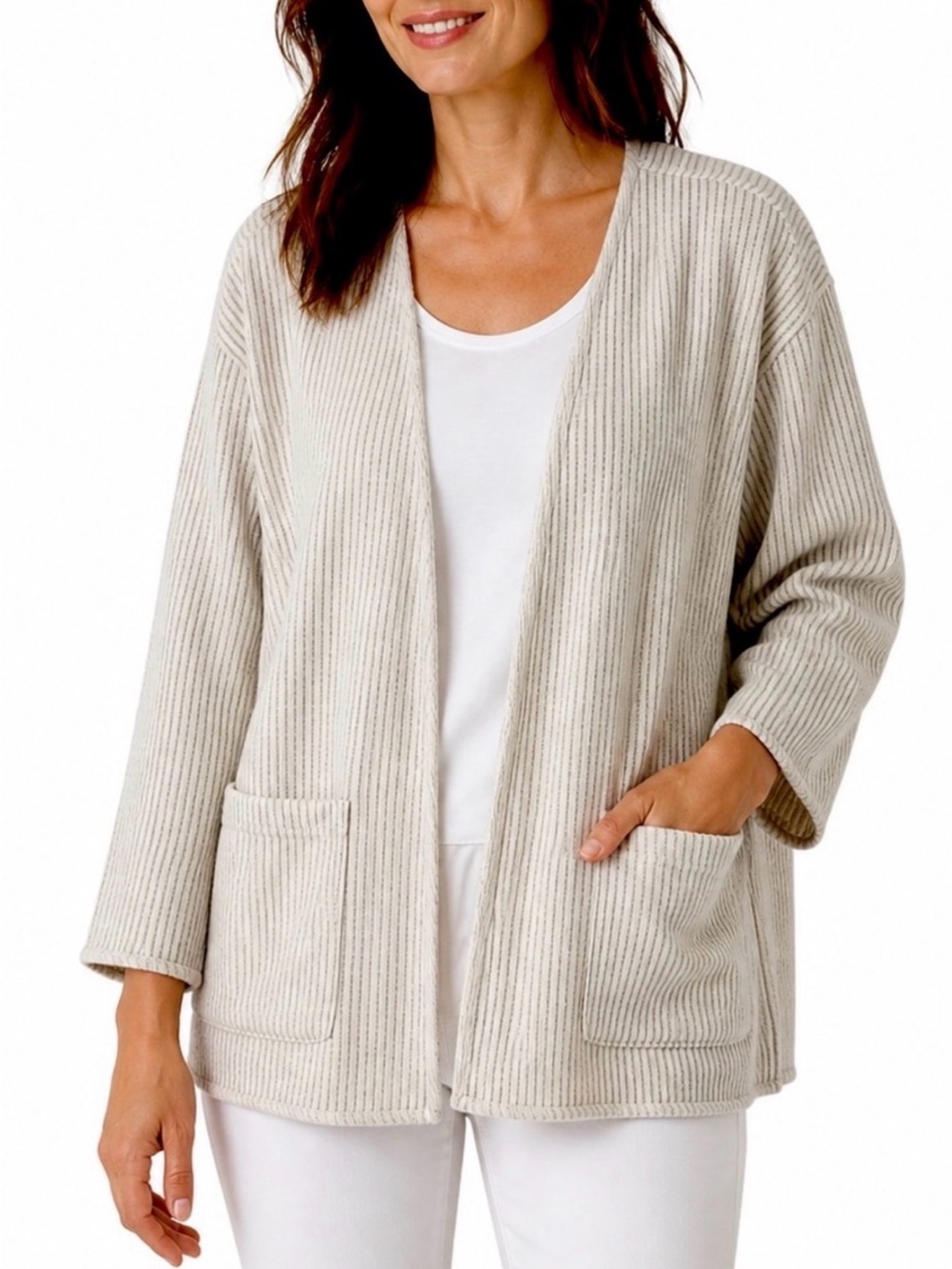 Eileen Fisher Organic Cotton Reversible Open Front Cardigan Jacket Women's XL